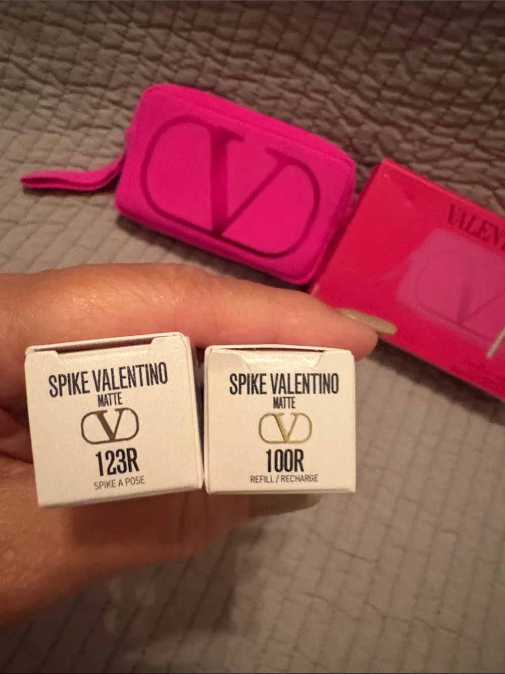 Valentino Spike Lipstick gift set pink pouch & 2 Full size Matte lipsticks NEW